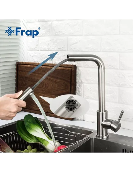 Змішувач для кухні Frap F60899 з висувним виливом, сатин