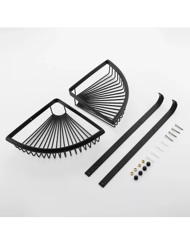 Полиця для ванної Frap F352-16, подвійна, кутова, нержавіюча сталь, чорний, з гачками