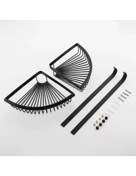 Полка для ванной Frap F352-16, двойная, угловая, нержавеющая сталь, черный, с крючками