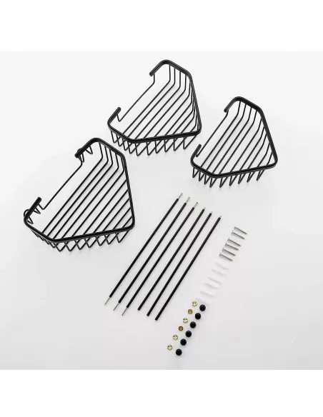 Полиця для ванної Frap F351-26, потрійна, кутова, нержавіюча сталь, чорний