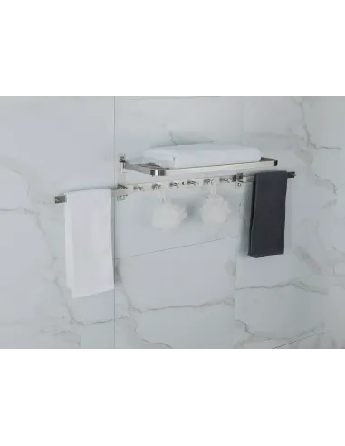 Полиця для ванної Frap F30424, прямокутна, нержавіюча сталь, сатин, з тримачами для рушників