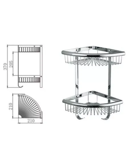 Полка для ванной Frap F352-1, двойная, угловая, нержавеющая сталь, хром, с крючками