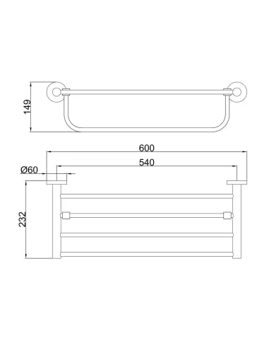 Полка для ванной Frap F30224, прямоугольная, нержавеющая сталь, черный, с держателями для полотенец