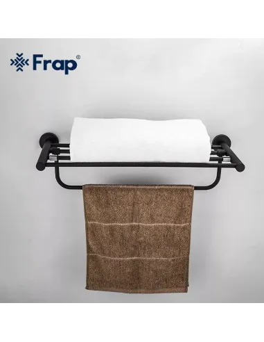 Полиця для ванної Frap F30224, прямокутна, нержавіюча сталь, чорний, з тримачами для рушників