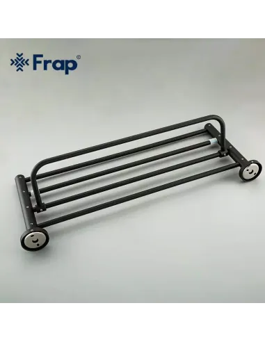 Полка для ванной Frap F30224, прямоугольная, нержавеющая сталь, черный, с держателями для полотенец