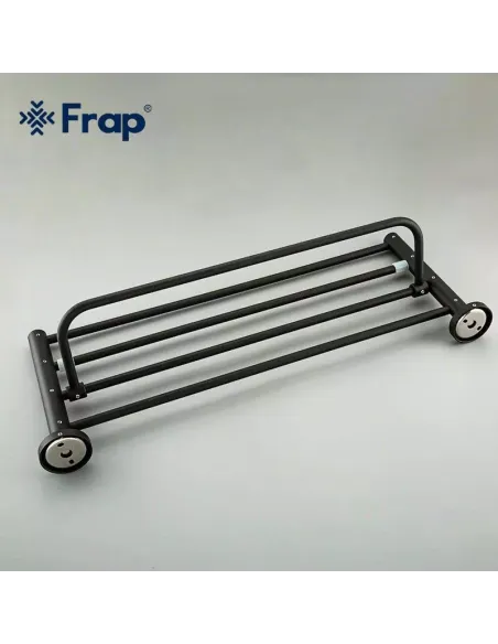 Полка для ванной Frap F30224, прямоугольная, нержавеющая сталь, черный, с держателями для полотенец