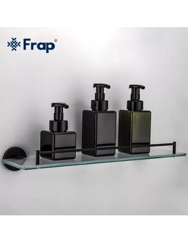 Полиця для ванної Frap F30207, нержавіюча сталь, скло, чорний