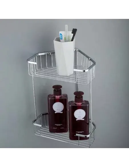 Полиця для ванної Frap F335-1, подвійна, кутова, хром