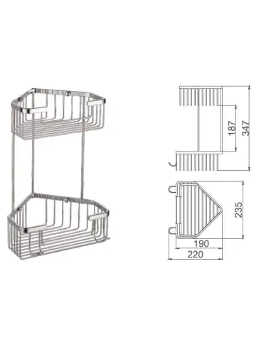 Полиця для ванної Frap F351-1, подвійна, кутова, нержавіюча сталь, хром, з гачками