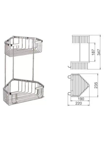 Полиця для ванної Frap F351-1, подвійна, кутова, нержавіюча сталь, хром, з гачками