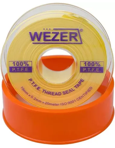 Фум лента Wezer PTFE желтая, 19x0,2 мм, 20 метров