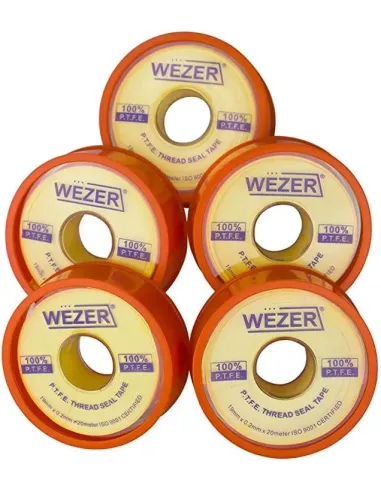 Фум лента Wezer PTFE желтая, 19x0,2 мм, 20 метров