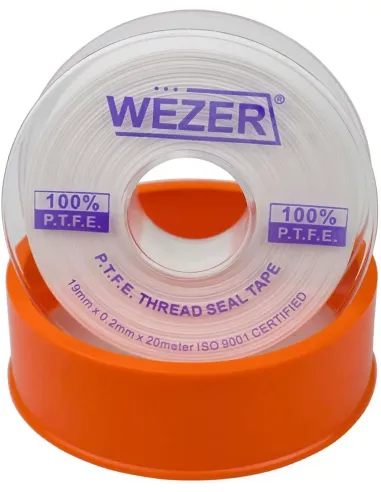 Фум лента Wezer PTFE белая, 19x0,2 мм, 20 метров