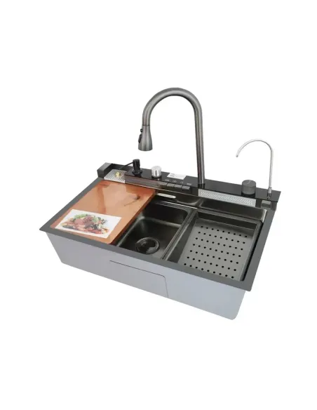 Многофункциональная кухонная мойка Mixxus MH7546-SET-06 DECOR Nano-Black со встроенным смесителем Многофункциональная кухонная мойка Mixxus MH7546-SET-06 DECOR Nano-Black со встроенным смесителем