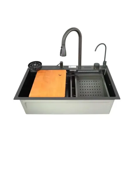 Багатофункціональна кухонна мийка Zerix ZH7546-SET-07 DECOR Nano-Black із вбудованим змішувачем