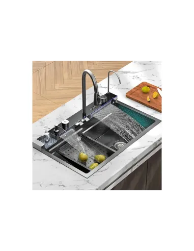 Многофункциональная кухонная мойка Zerix ZH7546-Set-02 Nano-Black со встроенным смесителем