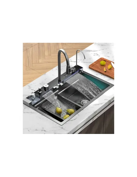 Многофункциональная кухонная мойка Zerix ZH7546-Set-02 Nano-Black со встроенным смесителем