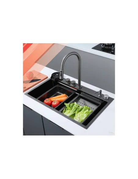 Многофункциональная кухонная мойка Zerix ZH7548-Set-01 Nano-Black со встроенным смесителем