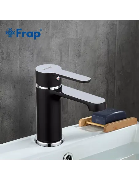 Смеситель для умывальника Frap F1042, черный, хром, однорычажный