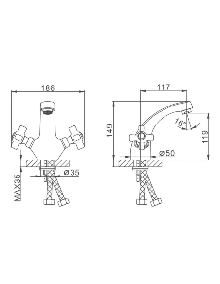 Смеситель для раковины Frap F1024 двухвентильный, хром