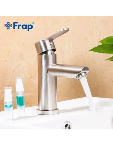 Змішувач для умивальника Frap F10801 одноважільний, нержавіюча сталь, сатин