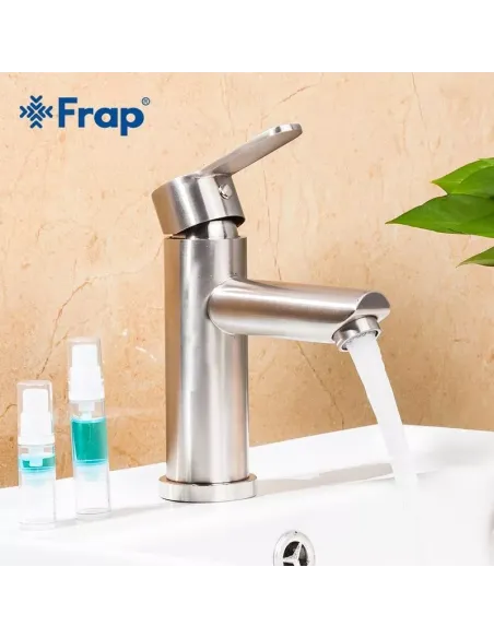Змішувач для умивальника Frap F10801 одноважільний, нержавіюча сталь, сатин