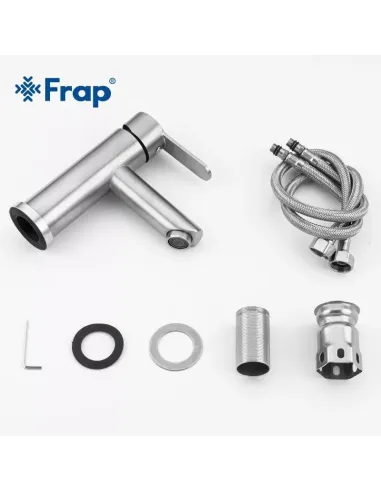 Змішувач для умивальника Frap F10801 одноважільний, нержавіюча сталь, сатин