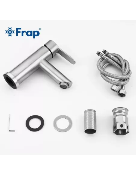 Змішувач для умивальника Frap F10801 одноважільний, нержавіюча сталь, сатин