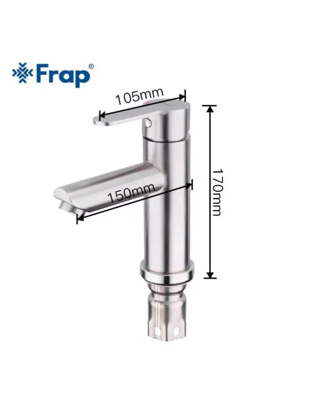 Змішувач для умивальника Frap F10801 одноважільний, нержавіюча сталь, сатин