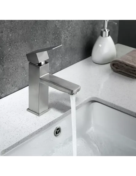 Змішувач для умивальника Frap F10802 одноважільний, нержавіюча сталь, сатин