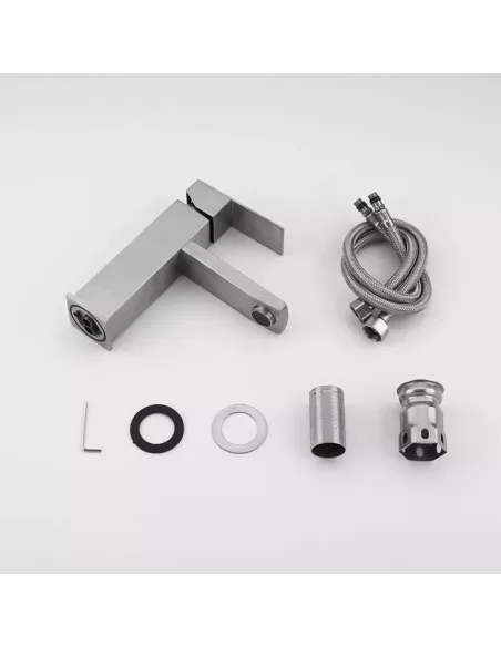 Змішувач для умивальника Frap F10802 одноважільний, нержавіюча сталь, сатин