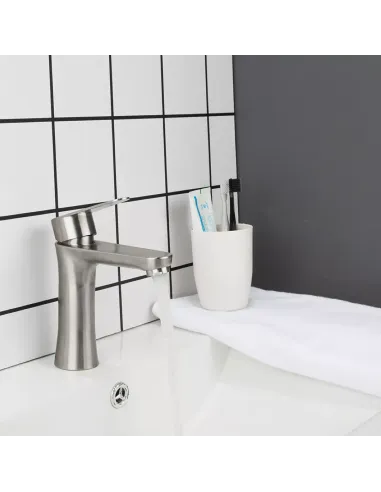 Смеситель для умывальника Frap F1048 однорычажный, нержавеющая сталь, сатин