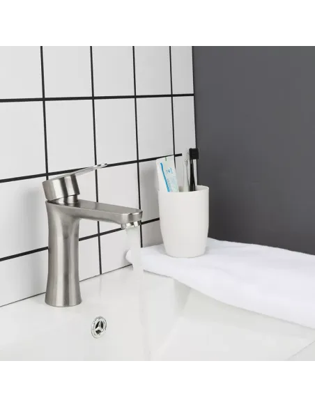 Смеситель для умывальника Frap F1048 однорычажный, нержавеющая сталь, сатин