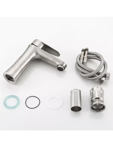 Смеситель для умывальника Frap F1048 однорычажный, нержавеющая сталь, сатин