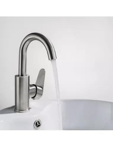 Змішувач для умивальника Frap F1348 одноважільний, нержавіюча сталь, сатин