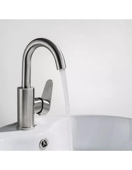 Змішувач для умивальника Frap F1348 одноважільний, нержавіюча сталь, сатин