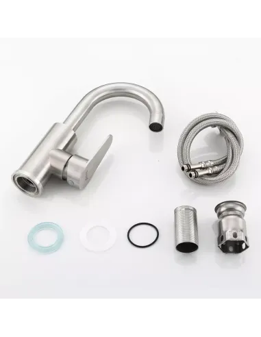 Змішувач для умивальника Frap F1348 одноважільний, нержавіюча сталь, сатин