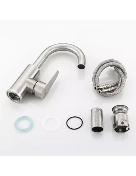 Змішувач для умивальника Frap F1348 одноважільний, нержавіюча сталь, сатин