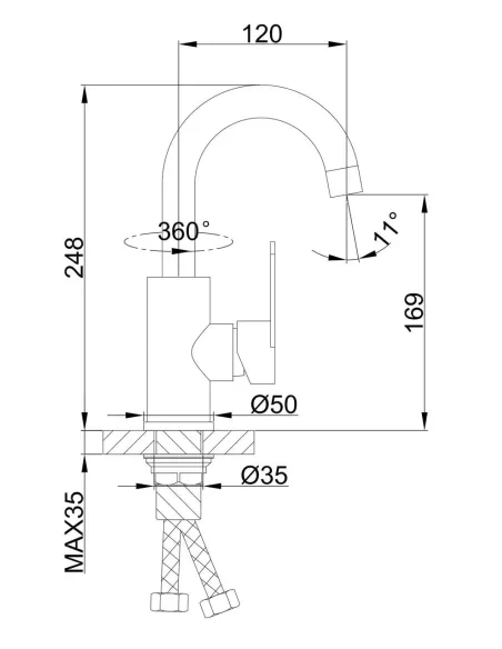 Змішувач для умивальника Frap F1348 одноважільний, нержавіюча сталь, сатин