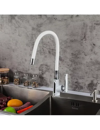 Смеситель для кухни Frap F4458 с гибким изливом, белый хром