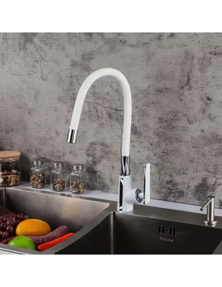 Смеситель для кухни Frap F4458 с гибким изливом, белый хром