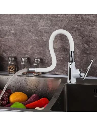 Змішувач для кухні Frap F4458 з гнучким виливом, білий хром.