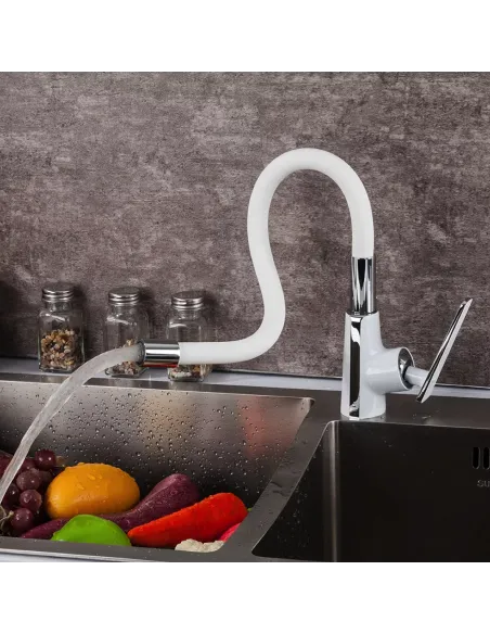 Змішувач для кухні Frap F4458 з гнучким виливом, білий хром.