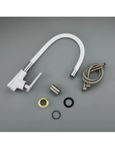 Смеситель для кухни Frap F4458 с гибким изливом, белый хром