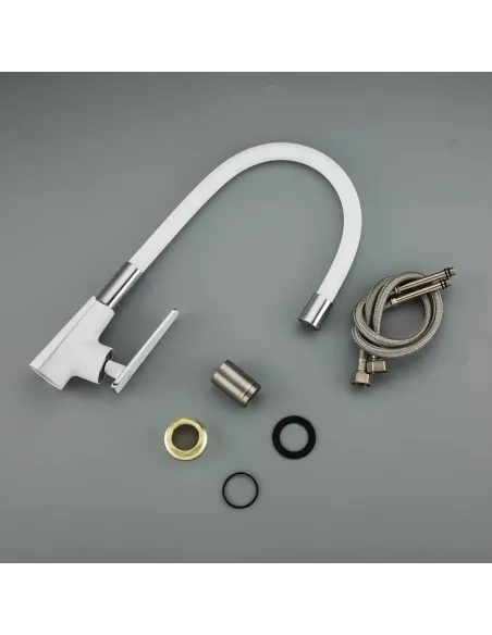 Змішувач для кухні Frap F4458 з гнучким виливом, білий хром.