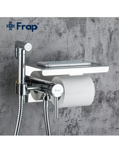 Набор для гигиенического душа со смесителем скрытого монтажа Frap F7516, бумагодержателем и полочкой, хром
