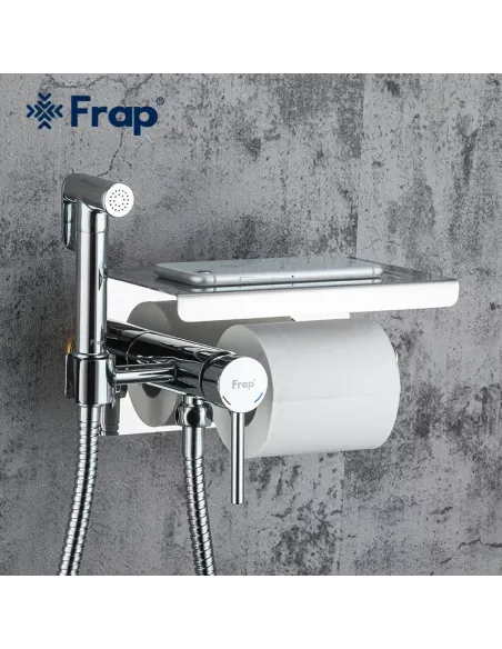 Набір для гігієнічного душу із змішувачем прихованого монтажу Frap F7516, папероутримувачем та поличкою, хром
