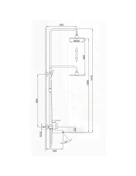 Душева система Frap F2417-6 з виливом, чорний