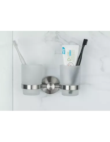 Стакан для ванной комнаты Frap F30108 двойной, нержавеющая сталь