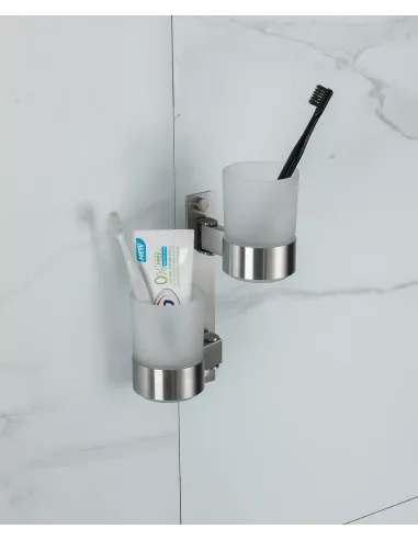 Склянка для ванної кімнати Frap F30408 подвійний поворотний, нержавіюча сталь